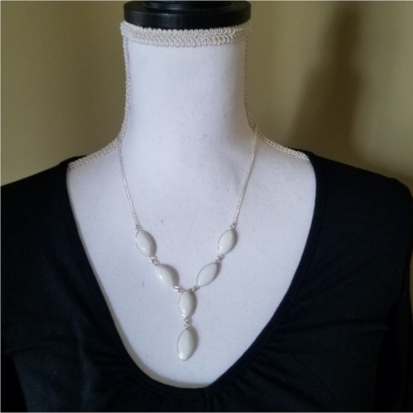 Genuine White Coral Gemstone 925 Sterling Silver Y Necklace NEW - Picture 9 of 9